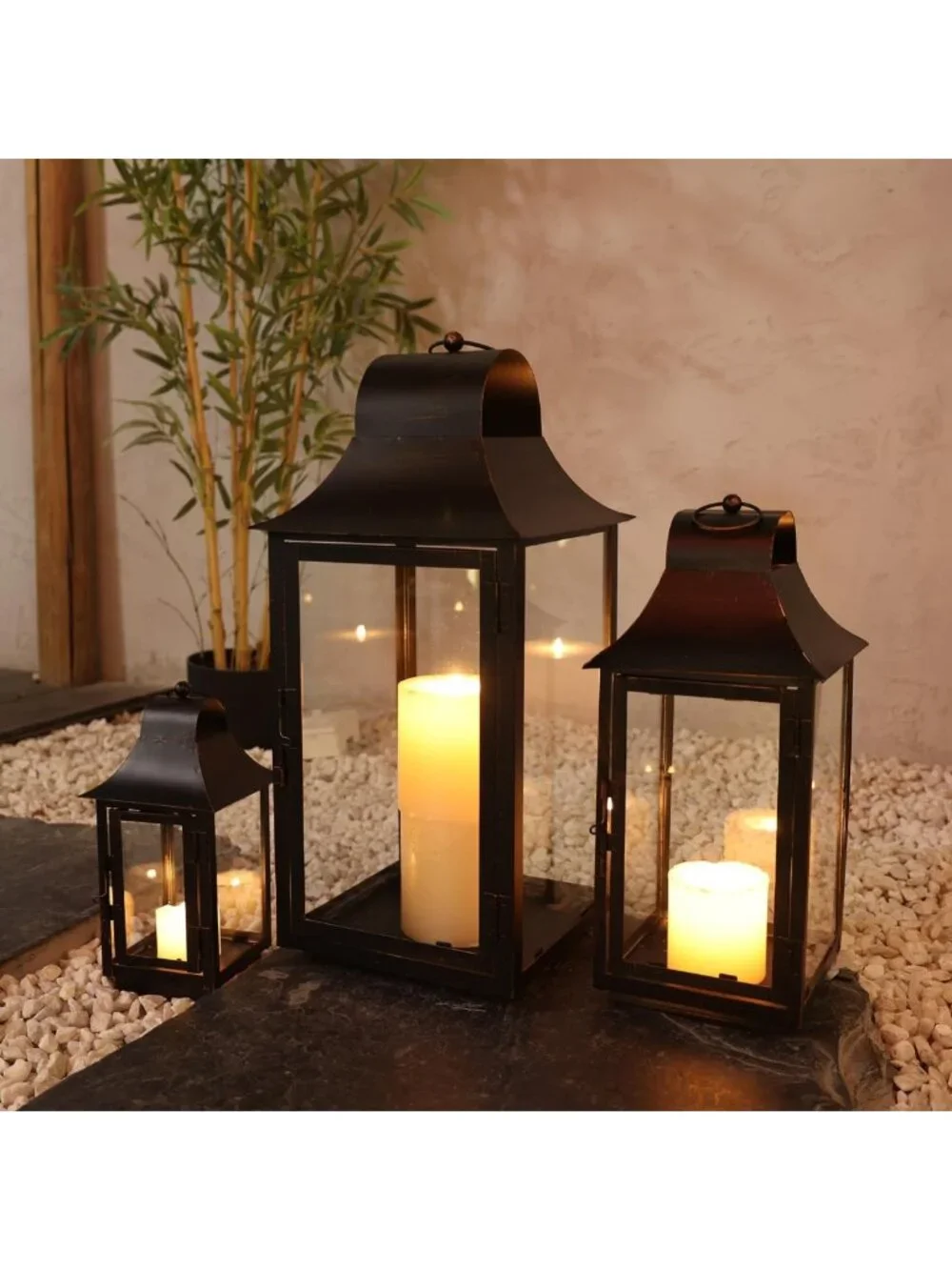 Large Decorative Lanterns for Indoor & Outdoor, Vintage Metal Candle Holders